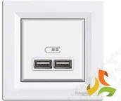 Gniazdka elektryczne - Schneider Electric ASFORA Gniazdo ładowarki USB 2 podwójne 2,1A biały z ramką EPH2700221 EPH2700221/SCH - miniaturka - grafika 1
