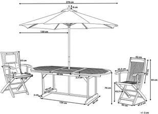 Beliani Zestaw ogrodowy drewniany pouchy grafitowe parasol MAUI - Meble ogrodowe - miniaturka - grafika 3