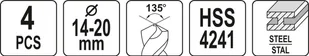 Yato KOMPLET WIERTEŁ DO METALU 4SZT 14-20MM - Wiertła - miniaturka - grafika 4