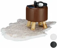 Pufy i podnóżki - Relaxdays taboret ze sztucznej skóry, tapicerowany, 4 drewniane nogi, płaski podnóżek, okrągły taboret dekoracyjny, wys. x śr.: 30 x 31 cm, brązowy, rozmiar - miniaturka - grafika 1