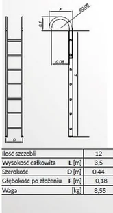 Drabex 996 99674723 Drabina aluminiowa opieralna anodowana 12 stopniowa wysokość robocza 5,00m) 74723-uniw - Drabiny - miniaturka - grafika 2