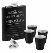 Piersiówki - Murrano Piersiówka czarna z 4 kieliszkami i grawerem dla kolegi z pracy PIER-BK-020 - miniaturka - grafika 1