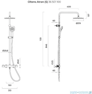 Oltens Atran S) zestaw prysznicowy termostatyczny z kwadratową deszczownicą 36501100 - Zestawy prysznicowe - miniaturka - grafika 2