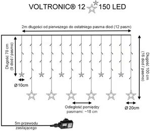 VOLTRONIC KURTYNA NA OKNO 12 GWIAZD 150 DIOD LAMPKI CHOINKOWE CIEPŁA BIEL 30010195 - Oświetlenie świąteczne - miniaturka - grafika 4