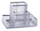 Przybory szkolne - Q-CONNECT Przybornik na biurko 4 przegrody metalowy srebrny PBS Connect Polska - miniaturka - grafika 1