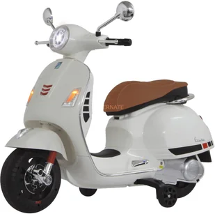 Jamara 460346 - Ride-on Vespa biały 12 V - wydajny silnik napędowy i akumulator do długiej jazdy, gniazdo kart SD, złącze Aux i USB, gumowy pierścień ultra-grip na kole, kółka podporowe, reflektor LED - Pojazdy elektryczne dla dzieci - miniaturka - grafika 2