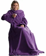 Koce - CelinaTex miękki koc XL z polaru (mikrofibry), z rękawami i z kieszenią na telefon komórkowy, wymiary 170 x 200 cm + 50 cm (kieszeń na stopy), fioletowy (lila aubergine) 3805 - miniaturka - grafika 1