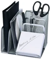 Przyborniki na biurko - Wedo Pojemnik na długopisy Butler Office, 4 kieszenie i miejsce na ukos, drut metalowy, srebro 065554 - miniaturka - grafika 1