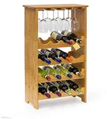 Stojaki na wino - Relaxdays Regał na wino ze szlachetnego bambus wys. x szer. x głęb.): ok. 84 x 50 x 24 cm regał na wino na 16 butelek i 12 kieliszków półka na butelki z 3 części, stojak szklany i półka na butelki win 10013871 - miniaturka - grafika 1