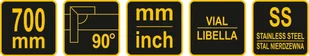 Vorel KĄTOWNIK METALOWY 700 MM ZE STOPKĄ I LIBELLĄ 18382 - Inne urządzenia pomiarowe - miniaturka - grafika 3