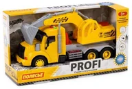 Samochody i pojazdy dla dzieci - POLESIE 86440 "Profi' samochód-koparka z napędem, żółty, światło, dźwięk w pudełku - miniaturka - grafika 1