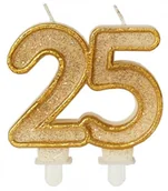 Urodziny dla dorosłych - MK TRADE Świeczka urodzinowa, cyfra 25 - złota brokatowa, 7 cm - miniaturka - grafika 1