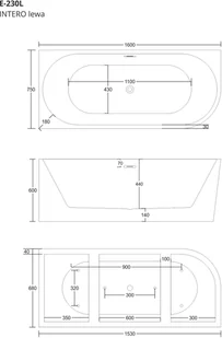 Corsan Wanna narożna do montażu przyściennego Intero lewa 160 cm z wykończeniem chrom 649339 - Wanny - miniaturka - grafika 2