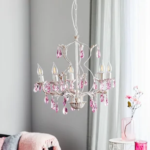 Euluna Żyrandol Kate, 5-punktowy biały, różowe kryształki - Lampy sufitowe - miniaturka - grafika 2