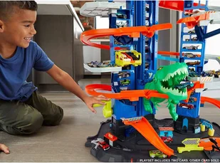 Mattel City. GJL14 Mega garaż T-Rexa + 2 samochodziki - Tory, garaże, parkingi - miniaturka - grafika 16