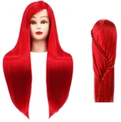 Główki treningowe - Calissimo Główka treningowa Iza 60 cm red, włos termiczny+ uchwyt, fryzjerska do czesania, głowa do ćwiczeń ILSA-RED-60CM(IZA) - miniaturka - grafika 1