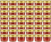 Pojemniki kuchenne - vidaXL vidaXL Szklane słoiki na dżem, złote pokrywki, 48 szt., 110 ml - miniaturka - grafika 1