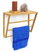 Półki łazienkowe - Relaxdays wieszak na ręczniki z bambusa z półką HBT ścienna 30 x 42 x 20 cm wieszak na ręczniki do montażu na ścianie z 3 drążki na ręczniki mały regał regał do łazienki z drewna jako bambus lub garde 10019193 - miniaturka - grafika 1