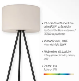Leuchten Direkt Lampa stojąca trójnóg LED Holly, akumulator, RGBW - Lampy ogrodowe - miniaturka - grafika 3