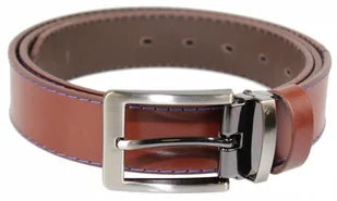 Complex (PL) Pasek Męski Skórzany (PL) Skóra Licowa EXTRA 35 mm BRĄZOWY NIEBIESKA NITKA Klamra Nowoczesna - Paski - miniaturka - grafika 2