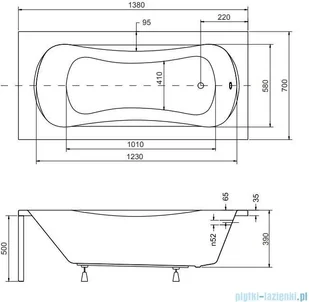 Besco Aria 140x70cm wanna prostokątna + obudowa + syfon #WAA-140-PA/#OAA-140-PA/19975 | - Wanny - miniaturka - grafika 2
