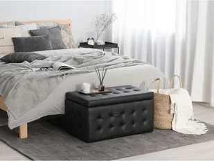 Beliani Pufa czarna skóra ekologiczna ze schowkiem MICHIGAN - Pufy i podnóżki - miniaturka - grafika 2