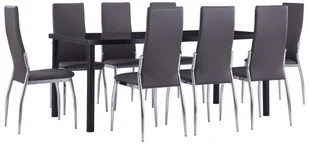 vidaXL 9-cz. zestaw jadalniany, tapicerowany sztuczną skórą, szary - Stoły z krzesłami vidaXL 9-cz. zestaw jadalniany, tapicerowany sztuczną skórą, szary - Stoły z krzesłami - miniaturka - grafika 1
