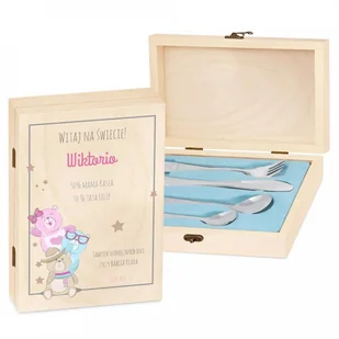Murrano Zestaw Sztućców Dla Dzieci W Drewnianym Etui Nadruk Misie SZT-ANIMALS_DRW-UV-017 - Sztućce dla dzieci - miniaturka - grafika 2