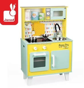 Janod HAPPY DAY drewniana kuchnia z dźwiękiem i akcesoriami J06564 - Zabawki AGD - miniaturka - grafika 2