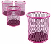Pojemniki biurowe - Leviatan Leviatan Metalowy pojemnik na długopisy, 24 sztuki, okrągły uchwyt na długopisy z drutu metalowego, wielofunkcyjny kubek z siateczki, średnica 91 mm, różowy - miniaturka - grafika 1
