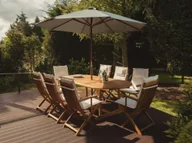 Meble ogrodowe - Beliani Zestaw ogrodowy drewniany pouchy beżowe parasol MAUI - miniaturka - grafika 1