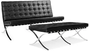 KING HOME Ławka BARCELON czarna skóra naturalna stal polerowana (T03.LONG.STOOL) - Ławki do przedpokoju - miniaturka - grafika 4