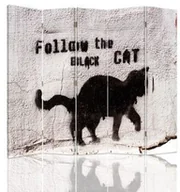Parawany - Feeby Parawan pokojowy pięcioczęściowy dwustronny na płótnie Canvas Folow the black cat 180x180 - miniaturka - grafika 1