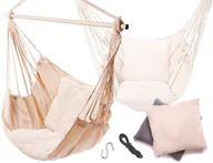 Fotele ogrodowe wiszące - Hamak brazylijski krzesło z poduszkami ecru metalowy pałąk - miniaturka - grafika 1