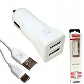 Akcesoria do kamer sportowych - Szybka Ładowarka Samochodowa 2x Usb + Kabel Typ C - miniaturka - grafika 1