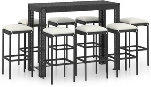 vidaXL 9-cz zestaw barowy do ogrodu z poduszkami rattan PE czarny 3064790 - Pozostałe meble ogrodowe - miniaturka - grafika 2