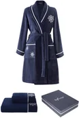 Szlafroki damskie - Soft Cotton Szlafrok MARINE LADY + ręczniki + pudełko Ciemnoniebieski M 8111ML_sets - miniaturka - grafika 1
