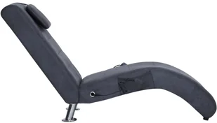 vidaXL Szezlong masujący z poduszką, szary, sztuczna skóra zamszowa - Szezlongi - miniaturka - grafika 5