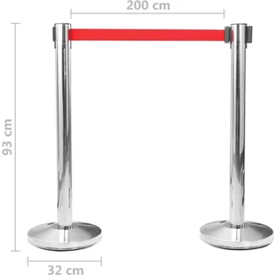 vidaXL Lumarko Słupki odgradzające z taśmą, 4 szt., stal nierdzewna, srebrne! 149576 - Akcesoria do ogrodzeń - miniaturka - grafika 5