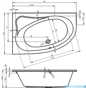 Riho Lyra wanna asymetryczna 170x110cm prawa nóżki+syfon - Wanny - miniaturka - grafika 2