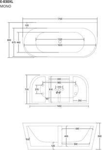 Corsan Wanna przyścienna wolnostojąca E030 Mono 170 cm z wykończeniem czarnym 648950 - Wanny - miniaturka - grafika 2