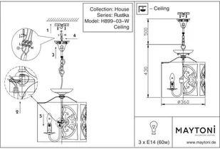 Maytoni LAMPA wisząca RUSTIKA H899-03-W Maytoni okrągła OPRAWA rustykalna ZWIS wzorki kremowe H899-03-W - Lampy sufitowe - miniaturka - grafika 5