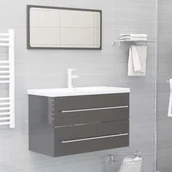 Meble łazienkowe - vidaXL vidaXL 2-cz. zestaw mebli łazienkowych, wysoki połysk, szary, płyta - miniaturka - grafika 1
