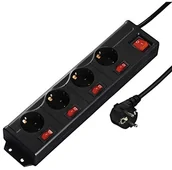 Przedłużacze i rozgałęźniki - Hama 4-krotnie listwa zasilająca, pojedynczo możliwość przełączania (do montażu na ścianie, bardzo duża tulei-odległość, wtyczka 90 ° obracane do prosto złącze szyk, przewód 1,4 m, zabezpieczenie prze 00137257 - miniaturka - grafika 1