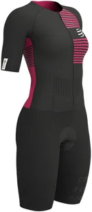 CompresSport Strój triathlonowy damski AERO SS TRISUIT czarno-różowy - Bielizna sportowa męska - miniaturka - grafika 3