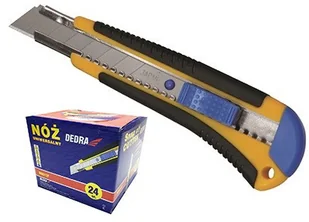 Dedra nóż 18 mm ostrze 1 + 1 zapas do papieru i kartonu, zatrzask w kolorowym pudełku ekspozycyjnym, uchwyt gumowy. M9015P - Nożyce i noże - miniaturka - grafika 2