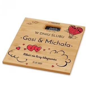 Murrano Waga bambusowa łazienkowa z nadrukiem dla pary na ślub WAG2-019 - Wagi łazienkowe - miniaturka - grafika 3