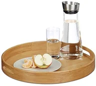 Tace i patery - Relaxdays Taca do serwowania taca bambus okrągły, zwiększona odporność na krawędzi, do gastronomii, otwory chwytające , wys. x szer. x gł.: 5 x 38,5 x 38,5 cm, drewno, naturalny 10020235 - miniaturka - grafika 1
