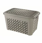 Kosze na bieliznę - Tontarelli ogrodowa XL skrzynia wykonana z wytrzymałego tworzywa sztucznego o wysokiej jakości wyglądzie plecionki z pokrywą. Wzornictwo dla Twojego domu (taupe) 8105407/908 - miniaturka - grafika 1