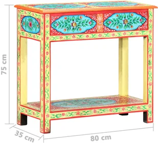vidaXL Ręcznie malowana konsola, 80x35x75 cm, lite drewno mango - Stoły - miniaturka - grafika 8